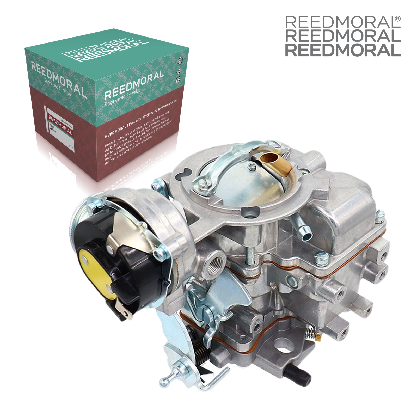 LDH152A CA-7051 Ford F-300 4.9L carburetor - front angle product view with REEDMORAL box