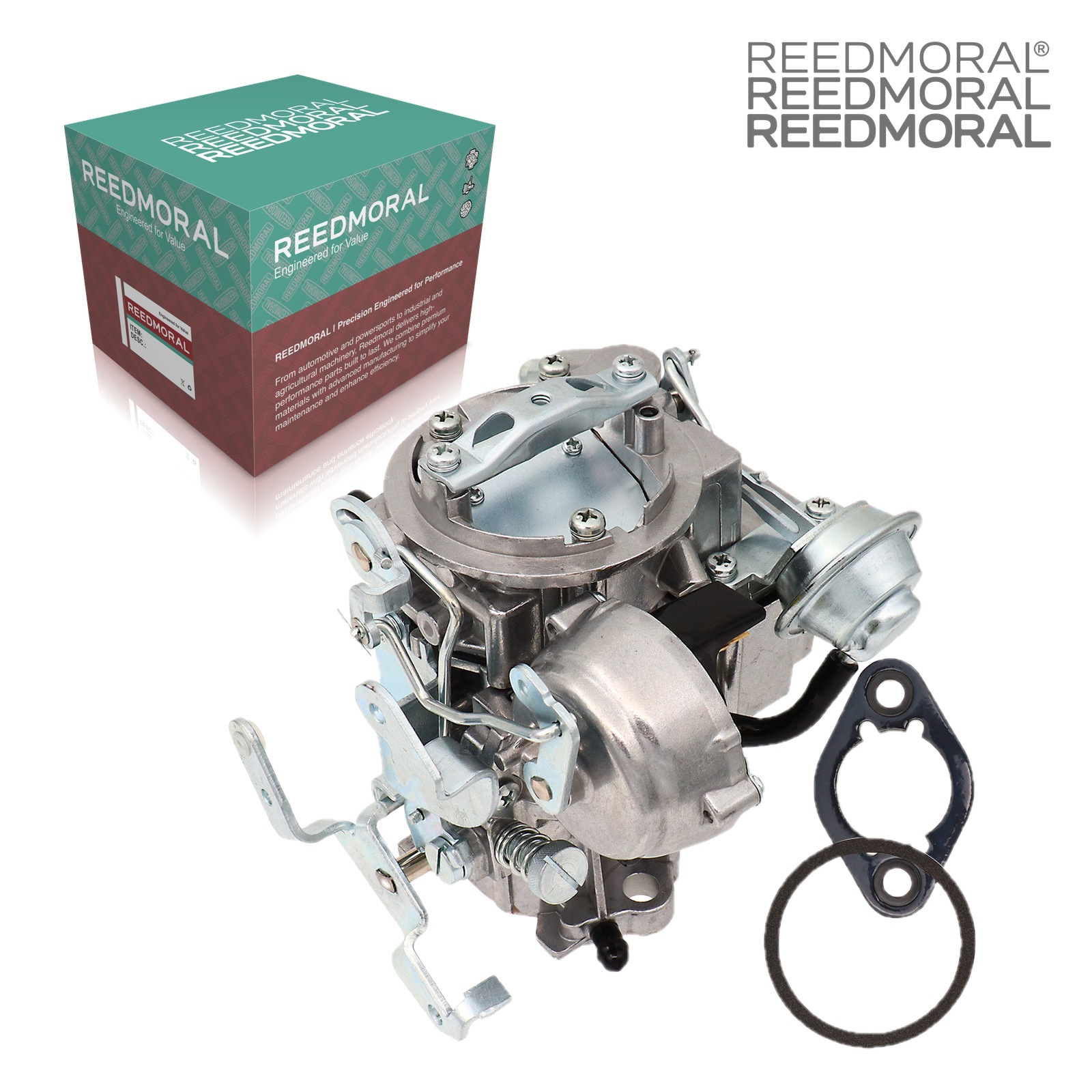 LDH156 Rochester 1MV 7043014 Chevy GMC carburetor - choke side product view with REEDMORAL box