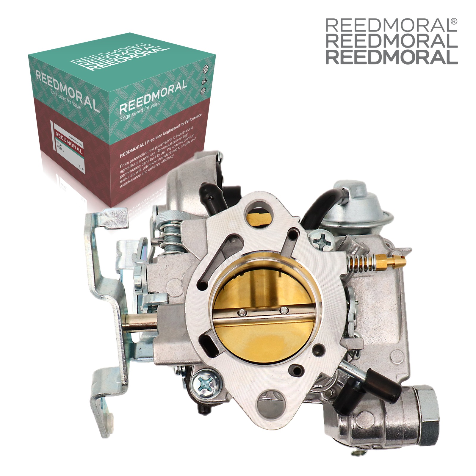 LDH156 Rochester 1MV 7043014 Chevy GMC carburetor - top product view with REEDMORAL box