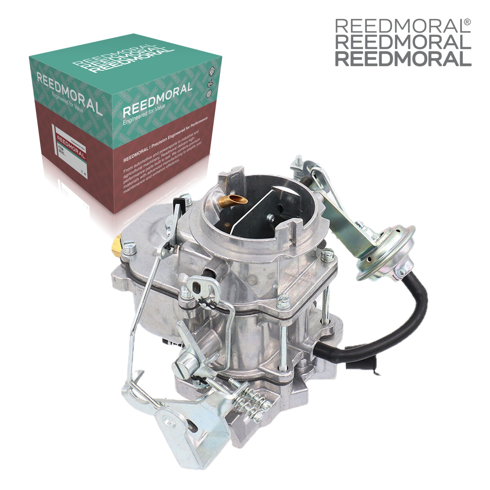 LDH225 Carter BBD Dodge Plymouth 318 carburetor - front angle product view with REEDMORAL box