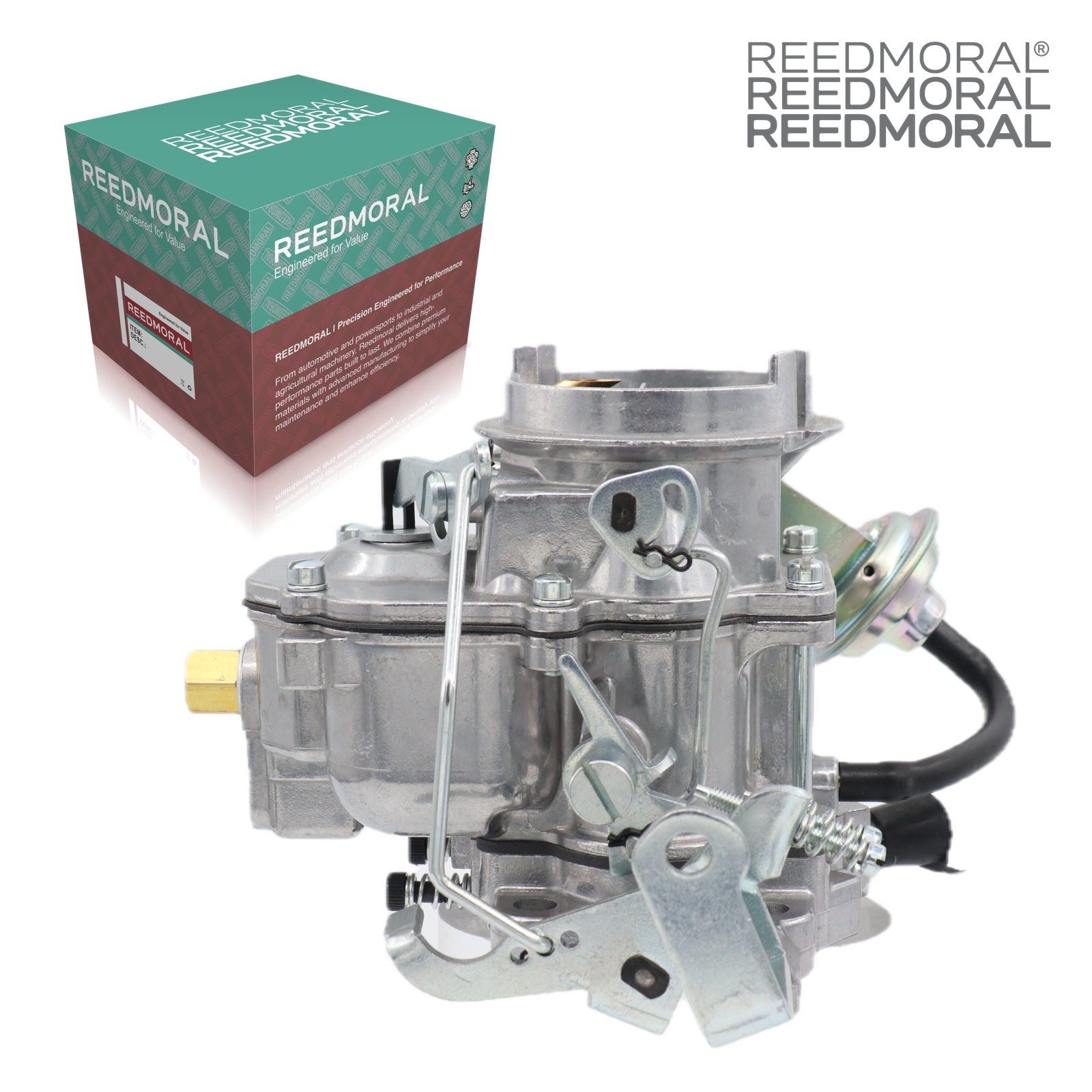 LDH225 Carter BBD Dodge Plymouth 318 carburetor - linkage side product view with REEDMORAL box