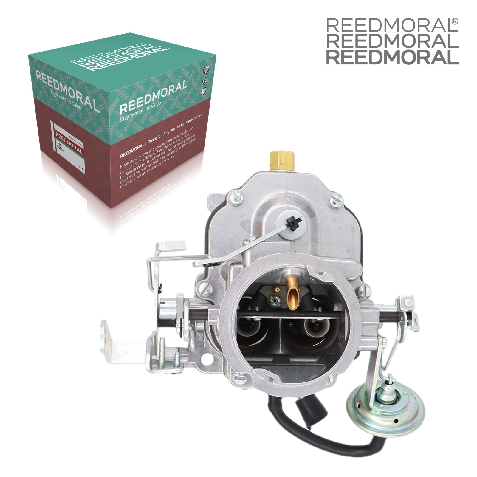LDH225 Carter BBD Dodge Plymouth 318 carburetor - rear angle product view with REEDMORAL box