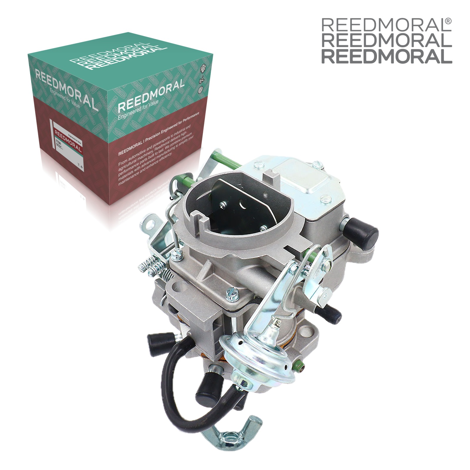 LDH228A Carter BBD Dodge Jeep AMC carburetor - front angle product view with REEDMORAL box