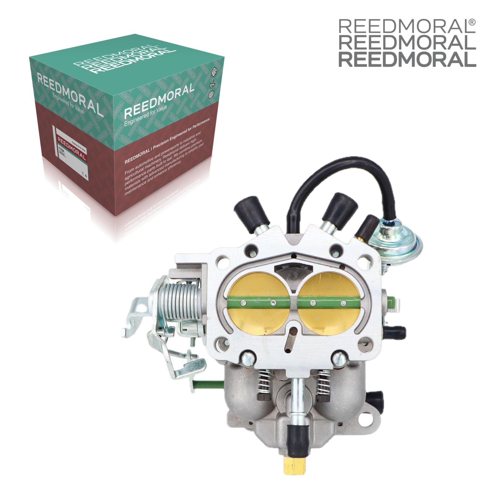LDH228A Carter BBD Dodge Jeep AMC carburetor - linkage side product view with REEDMORAL box