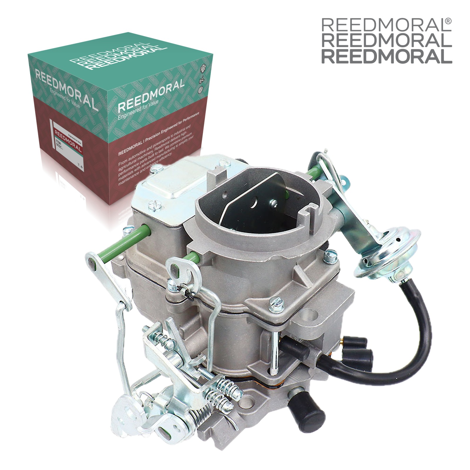 LDH228A Carter BBD Dodge Jeep AMC carburetor - rear angle product view with REEDMORAL box