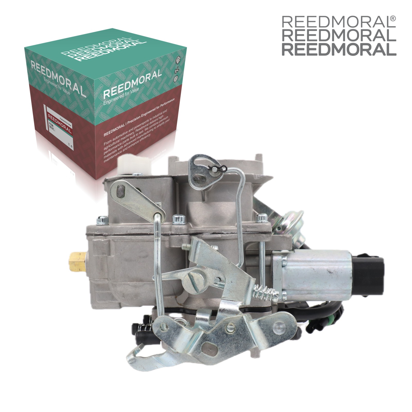 LDH228B Carter BBD feedback 180-6458 Jeep AMC carburetor - rear angle product view with REEDMORAL box