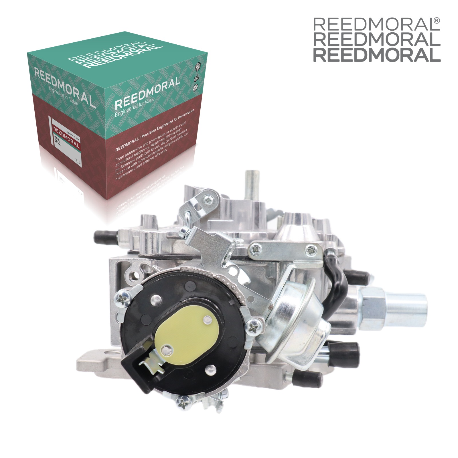 LDH264 Rochester 2-barrel 80-6268 GM carburetor - choke side product view with REEDMORAL box