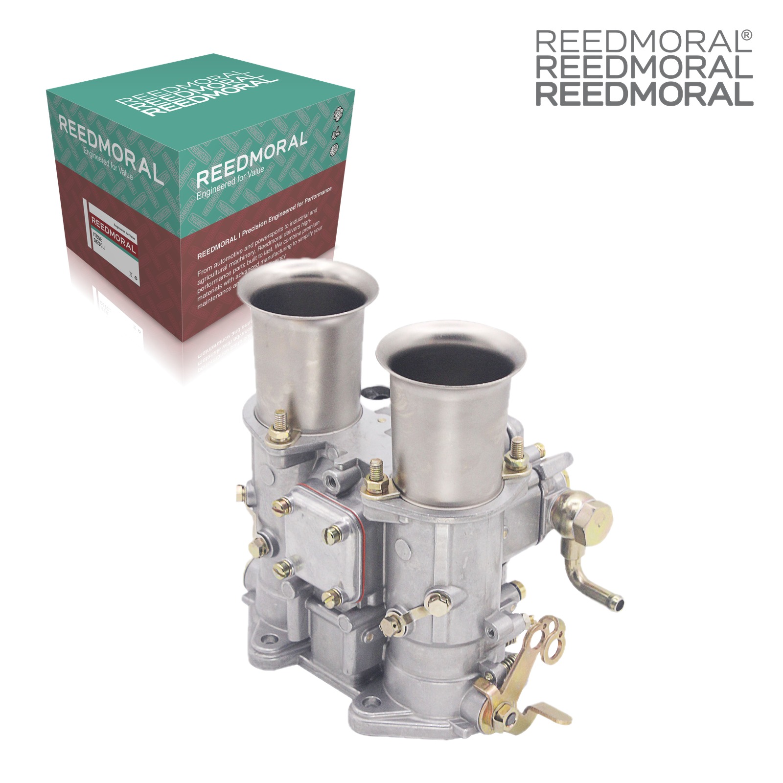 LDH265A REEDMORAL 45 DCOE-Type 19600.060 - twin throttle-bore view with REEDMORAL box