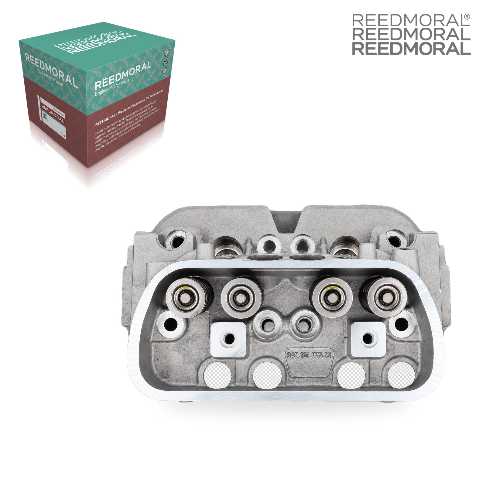 CH108 REEDMORAL complete dual-port cylinder head 043101355UC rocker chamber top view with REEDMORAL packaging