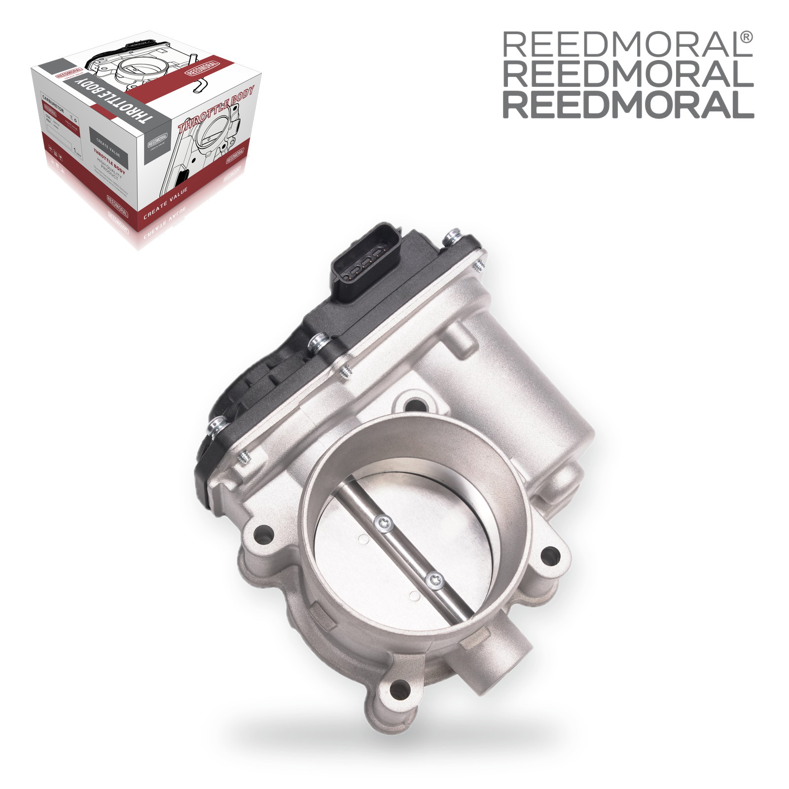 J1311 REEDMORAL electronic throttle body 161203668R main three quarter bore view with REEDMORAL packaging