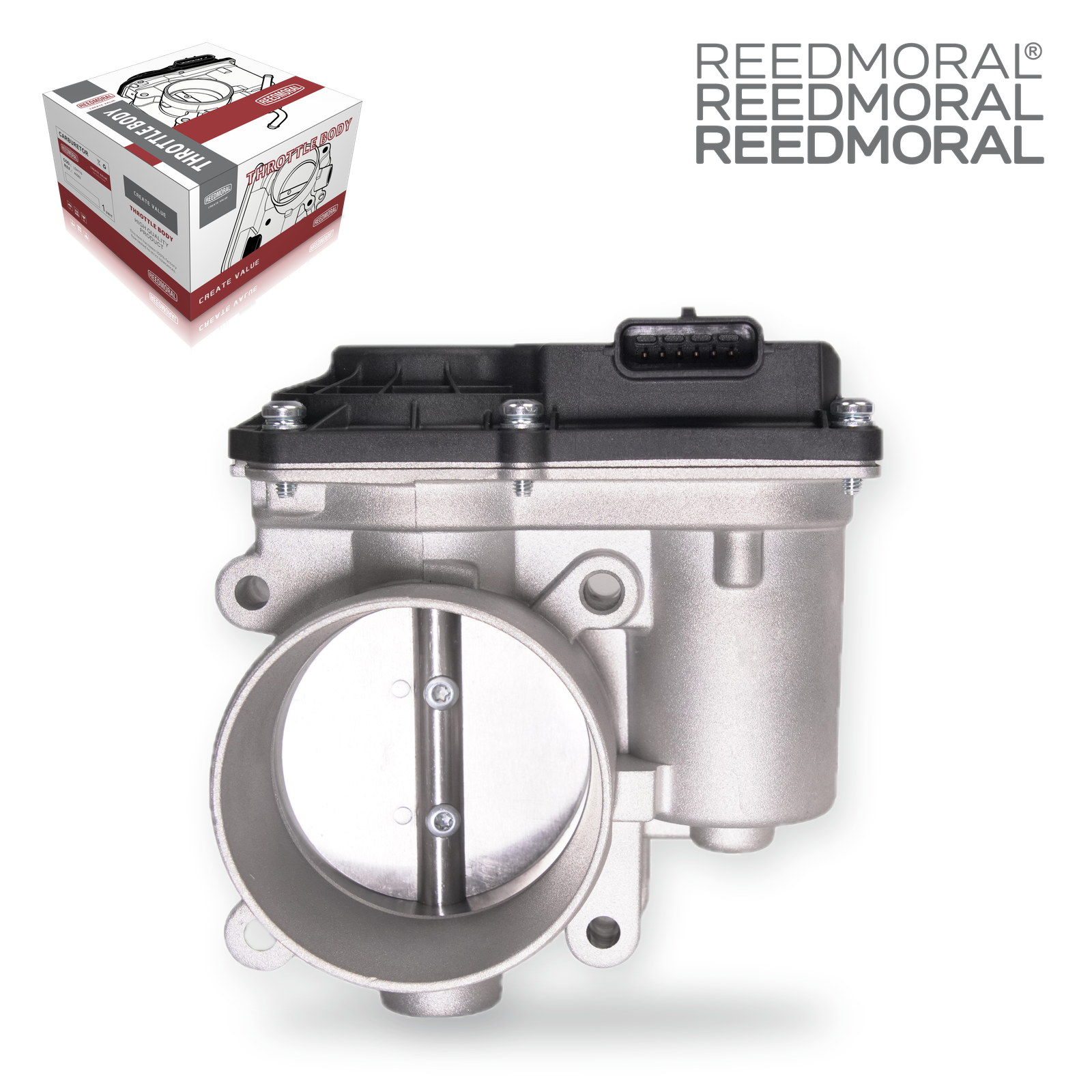 J1311 REEDMORAL electronic throttle body 161203668R straight front bore view with REEDMORAL packaging