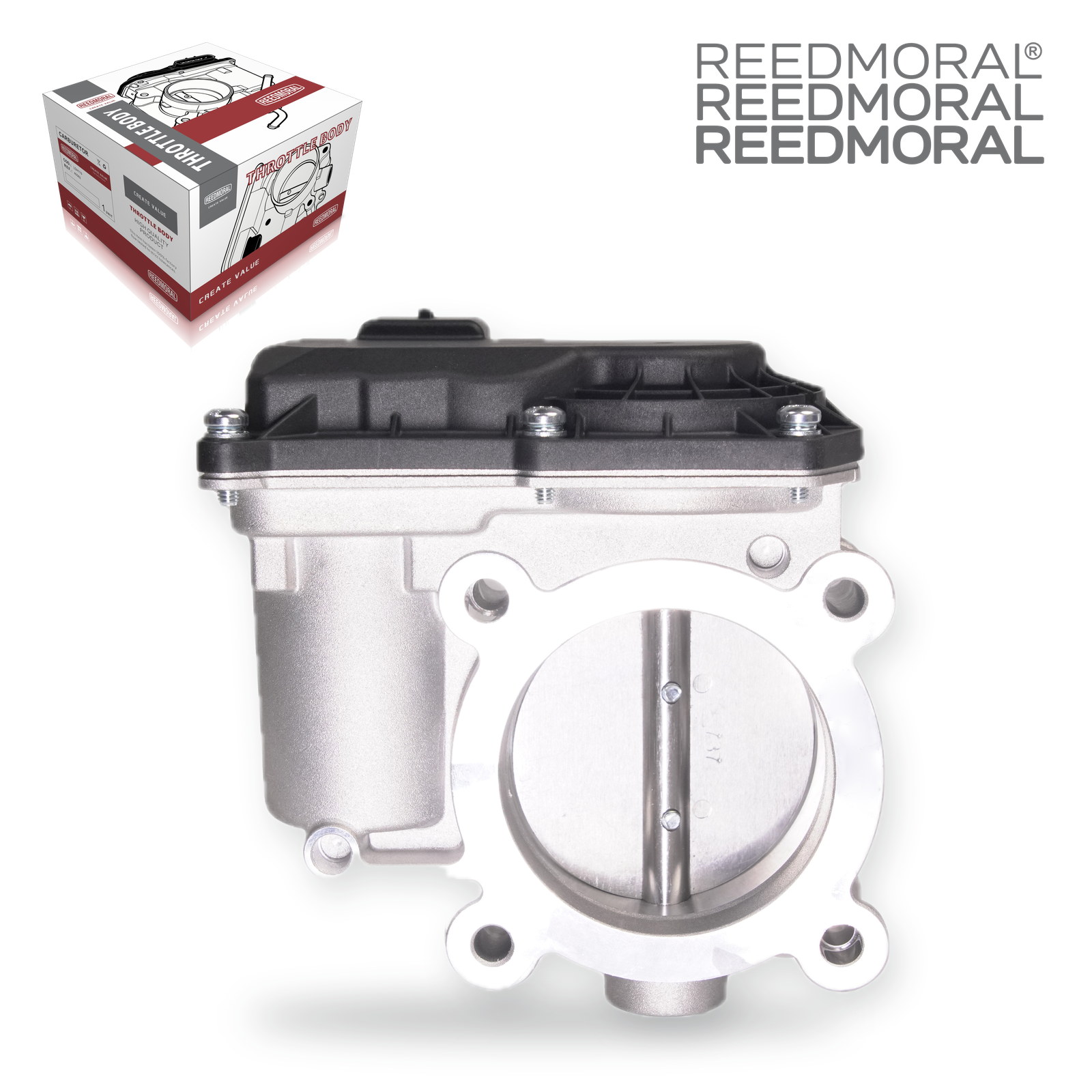 J1311 REEDMORAL electronic throttle body 161203668R opposite front bore view with REEDMORAL packaging