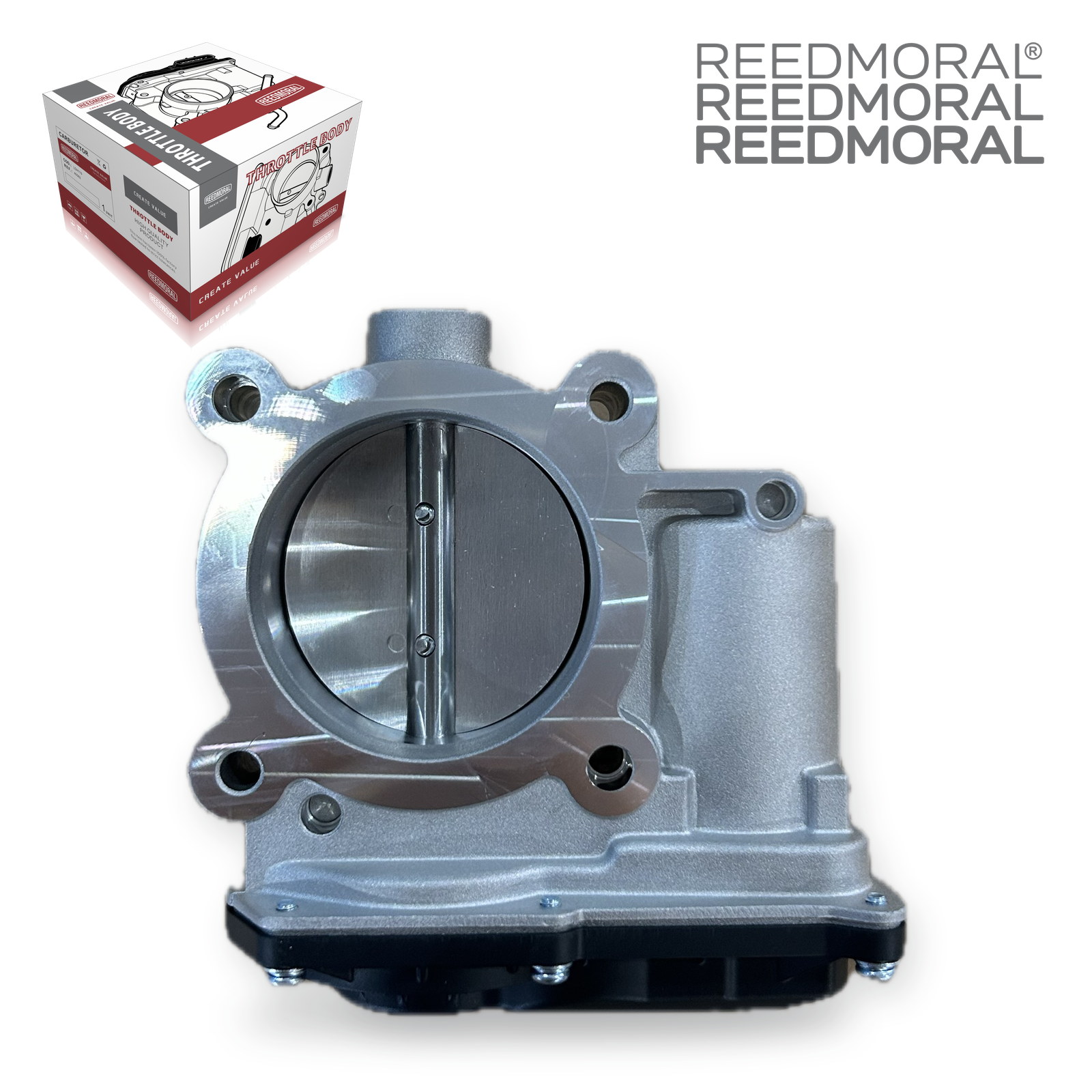 J1311 REEDMORAL electronic throttle body 161203668R upper front mounting view with REEDMORAL packaging