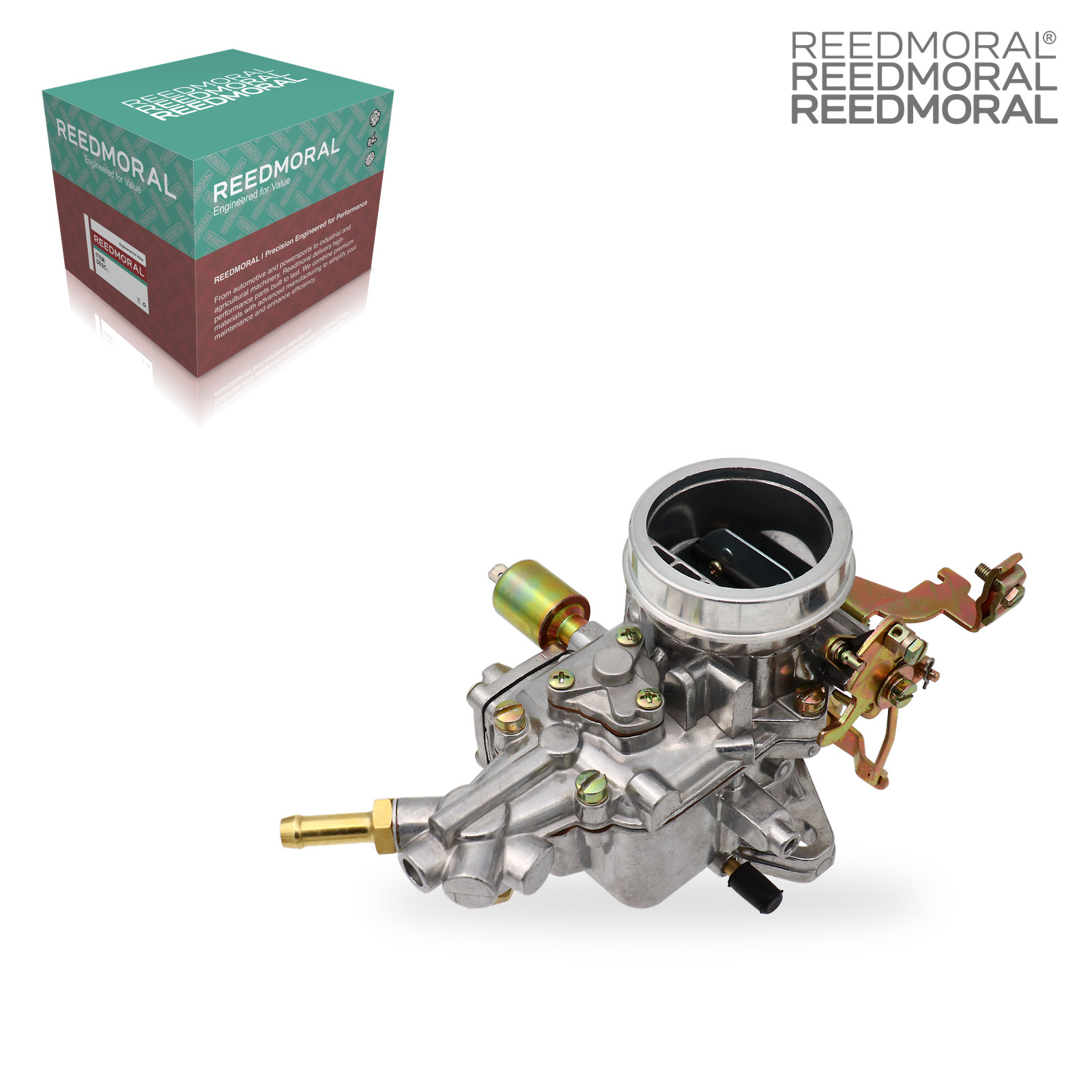 LDH163A REEDMORAL carburetor 44-1001-1 upper angle view with REEDMORAL packaging