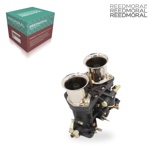 LDH250H-H REEDMORAL carburetor 40IDF black upper angle view with REEDMORAL packaging