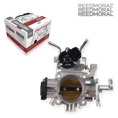 J1549 REEDMORAL MD345050 Mitsubishi Pajero Montero 4G64 mechanical throttle body main image with REEDMORAL throttle-body packaging and stacked logo