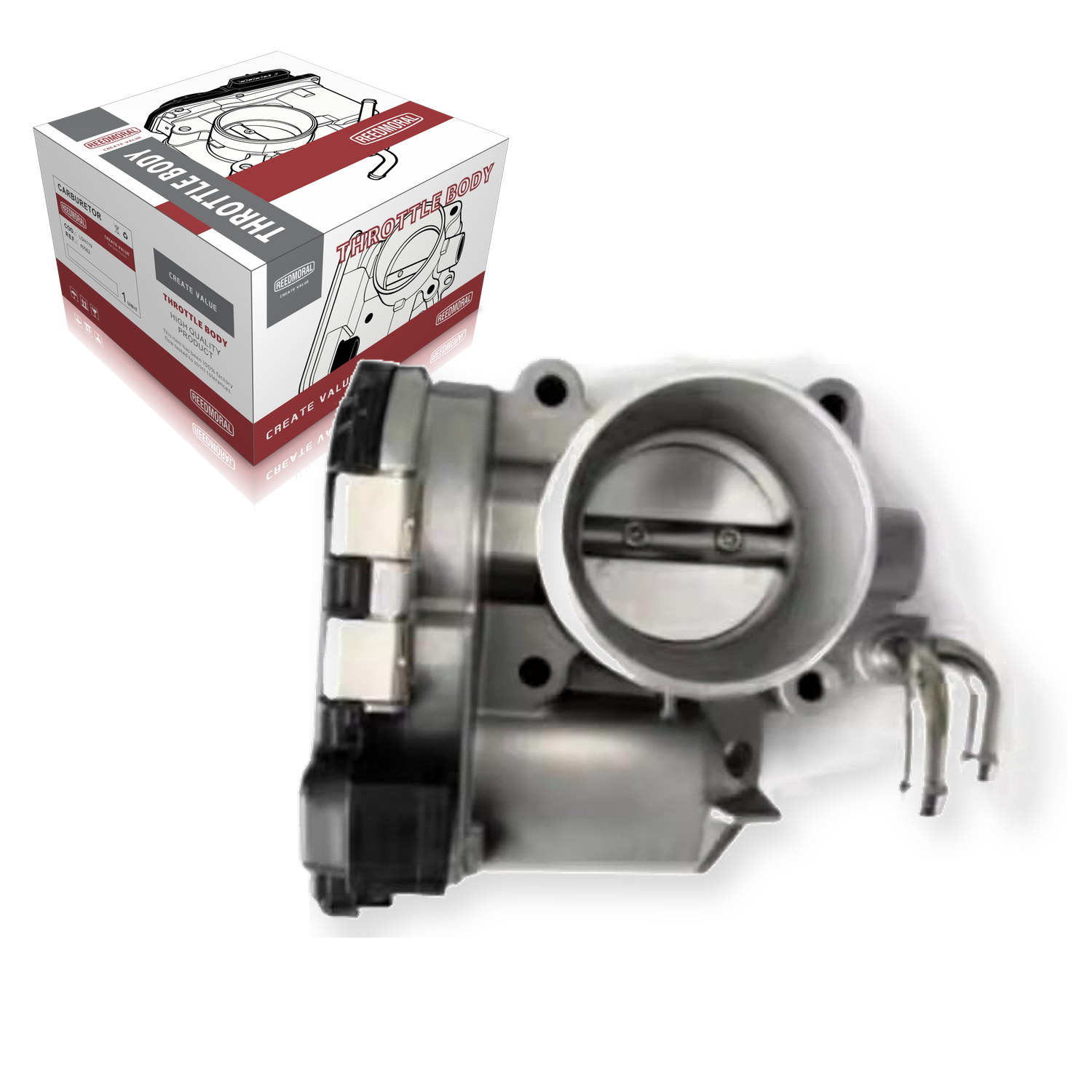 J1564 REEDMORAL F01R00Y010 3765100EG01 Daihatsu Gran Max Luxio mechanical throttle body front bore view with REEDMORAL throttle-body packaging