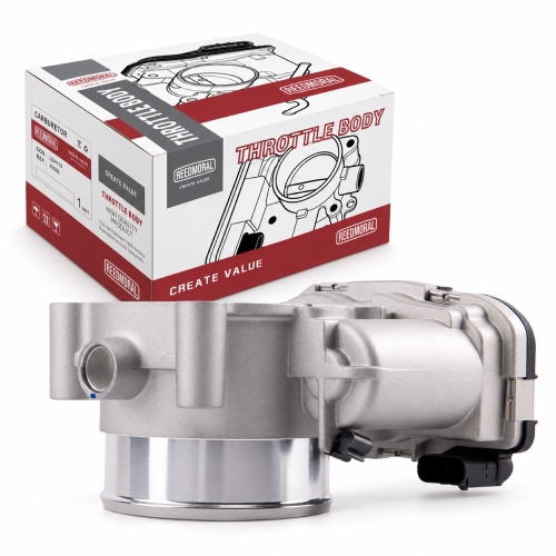 J1556 REEDMORAL FR3E-9F991-AA FR3Z-9E926-A Ford 5.0L 6.2L electronic throttle body main view with REEDMORAL throttle-body packaging